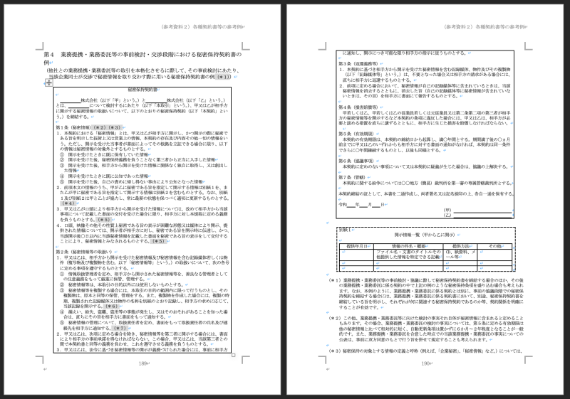 経済産業省「秘密情報の保護ハンドブック」に掲載された標準的なNDAひな形