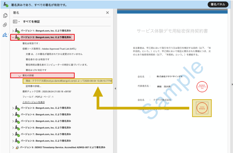 印影に代わり電子署名（デジタル署名）が電子ファイルに証跡を残す