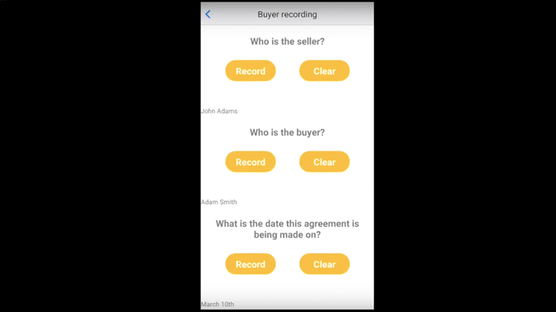 アプリからの質問に音声で回答していくダイアログ形式の画面