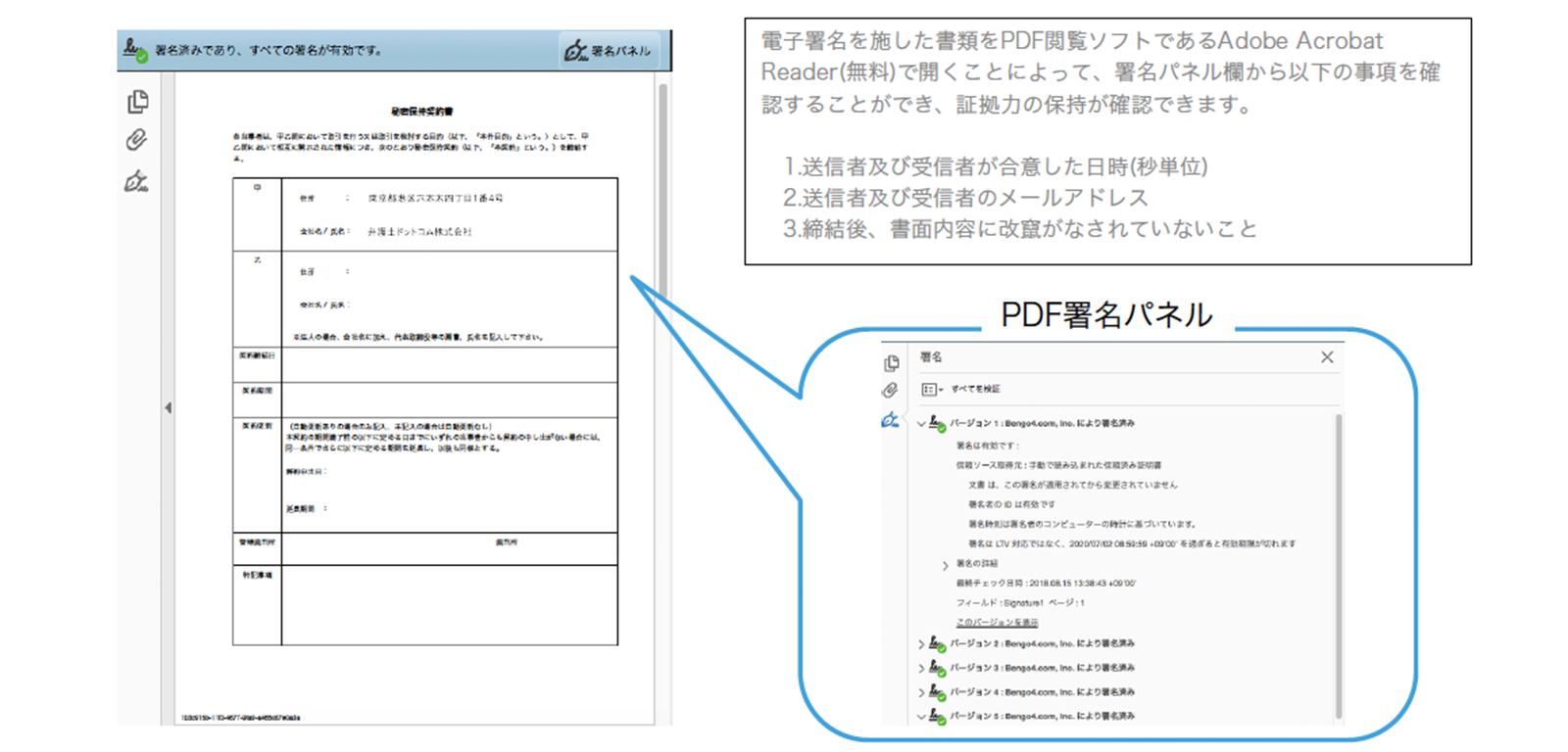 電子署名はPDFファイルの「署名パネル」からかんたんに確認できる