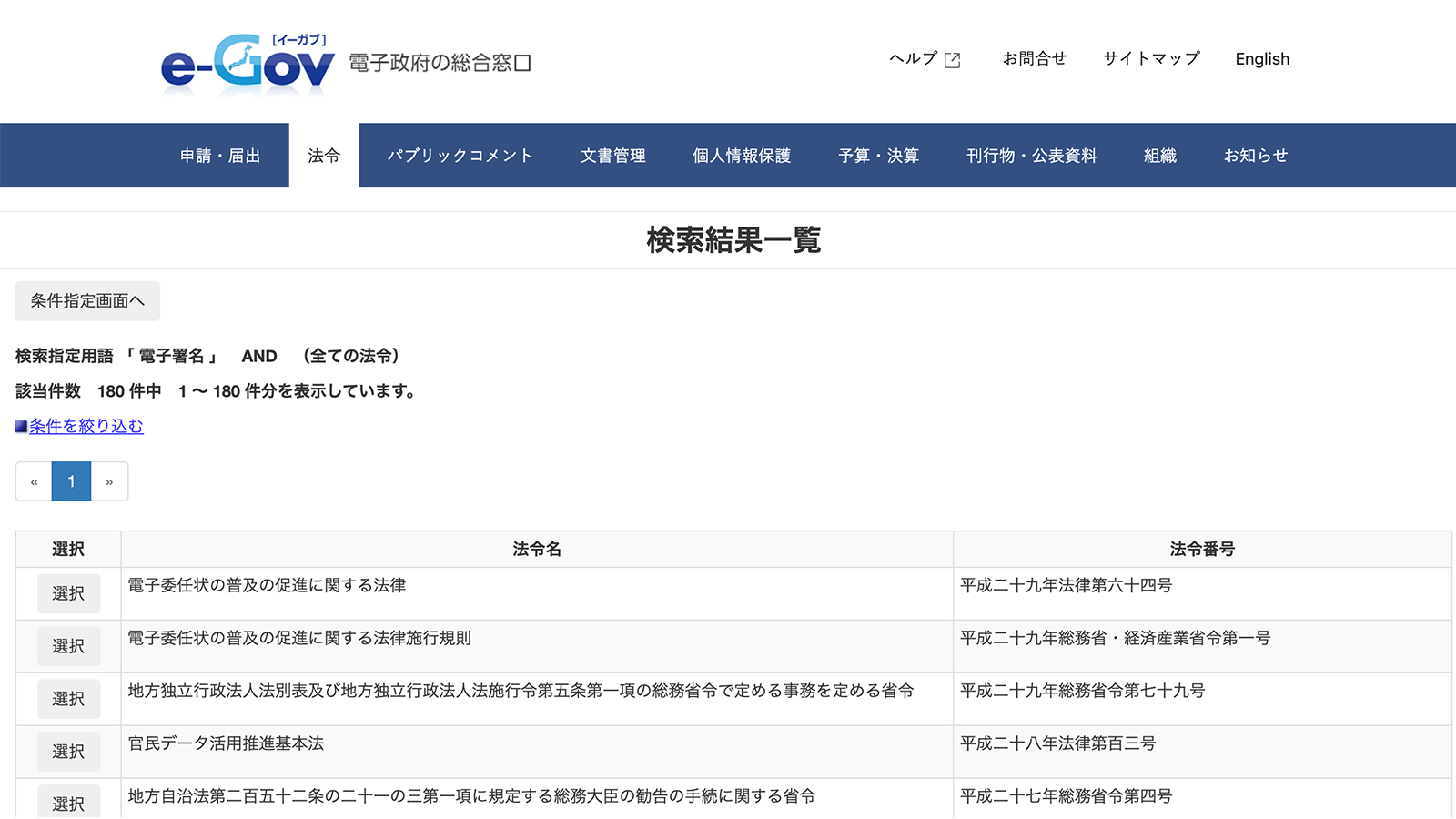 https://elaws.e-gov.go.jp/search/elawsSearch/elaws_search/lsg0100/search により「電子署名」が使われる法令を抽出