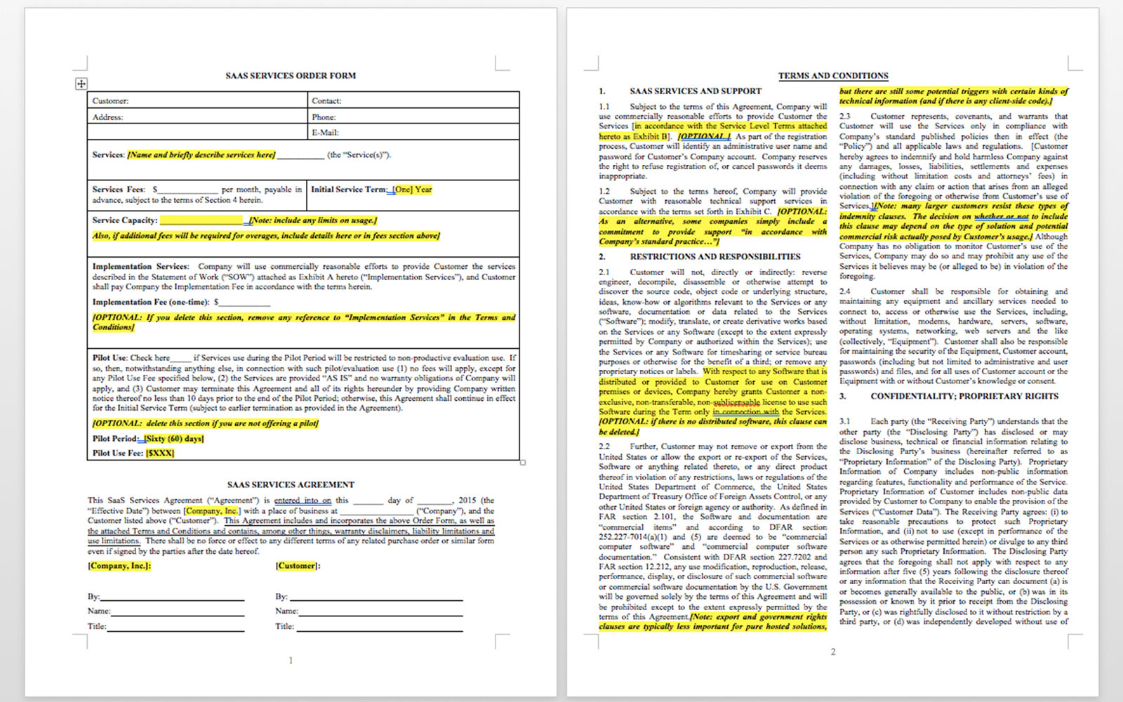 Y Combinatorが公開する「Sales Template Agreement（SaaS販売契約ひな形）」 https://www.ycombinator.com/sales_agreement/