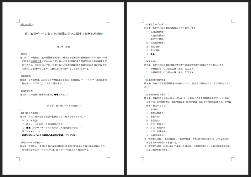 国税庁「電子取引データの訂正及び削除の防止に関する事務処理規程（法人の例）」を活用した具体的な作成方法とポイント解説