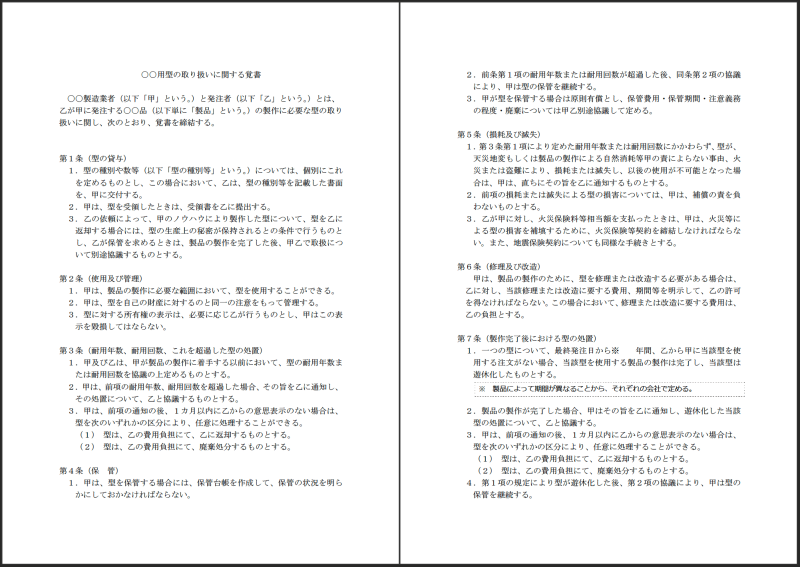 覚書の具体例—経済産業省のひな形