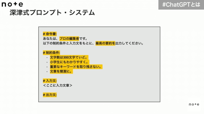 ChatGPTの活用方法に詳しい THE GUILDの深津貴之さんがYouTubeで公開されている「深津式プロンプト・システム」